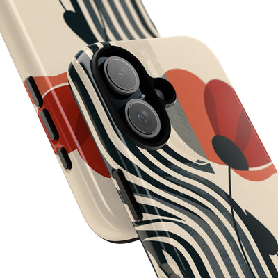 Beige Tough Phone Case for iPhone - Crimson Line Bloom
