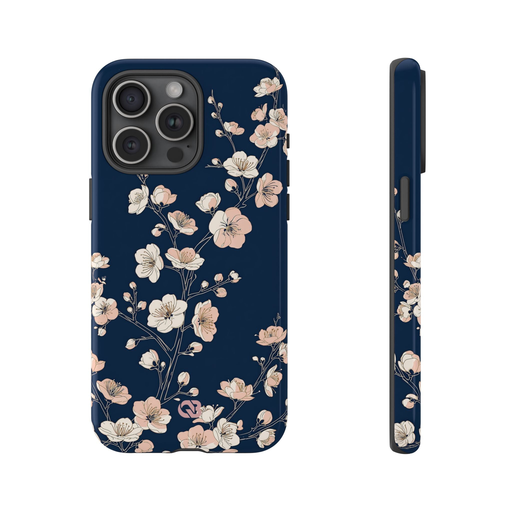 Blue Tough Phone Case for iPhone - Midnight Peach Sakura