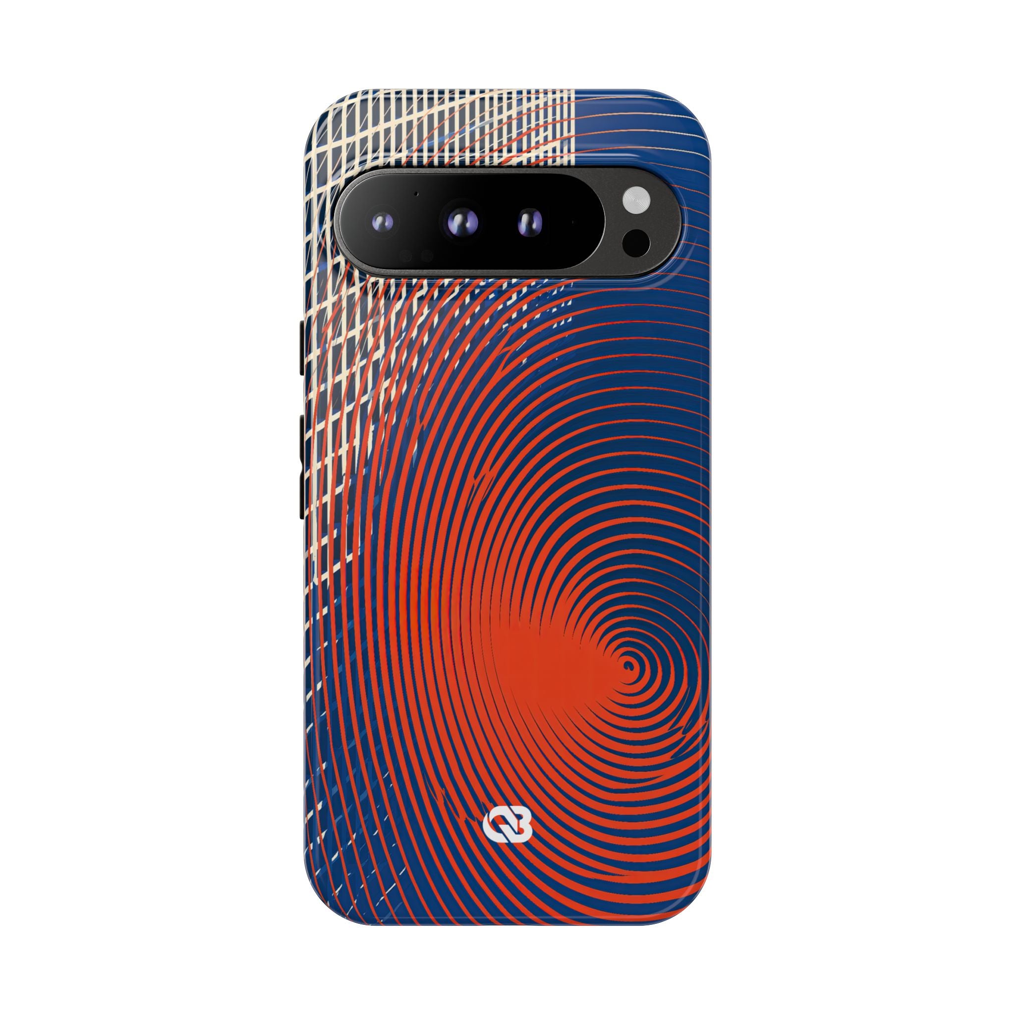 Blue Tough Phone Case for Google Pixel - Orange Orbit Grid