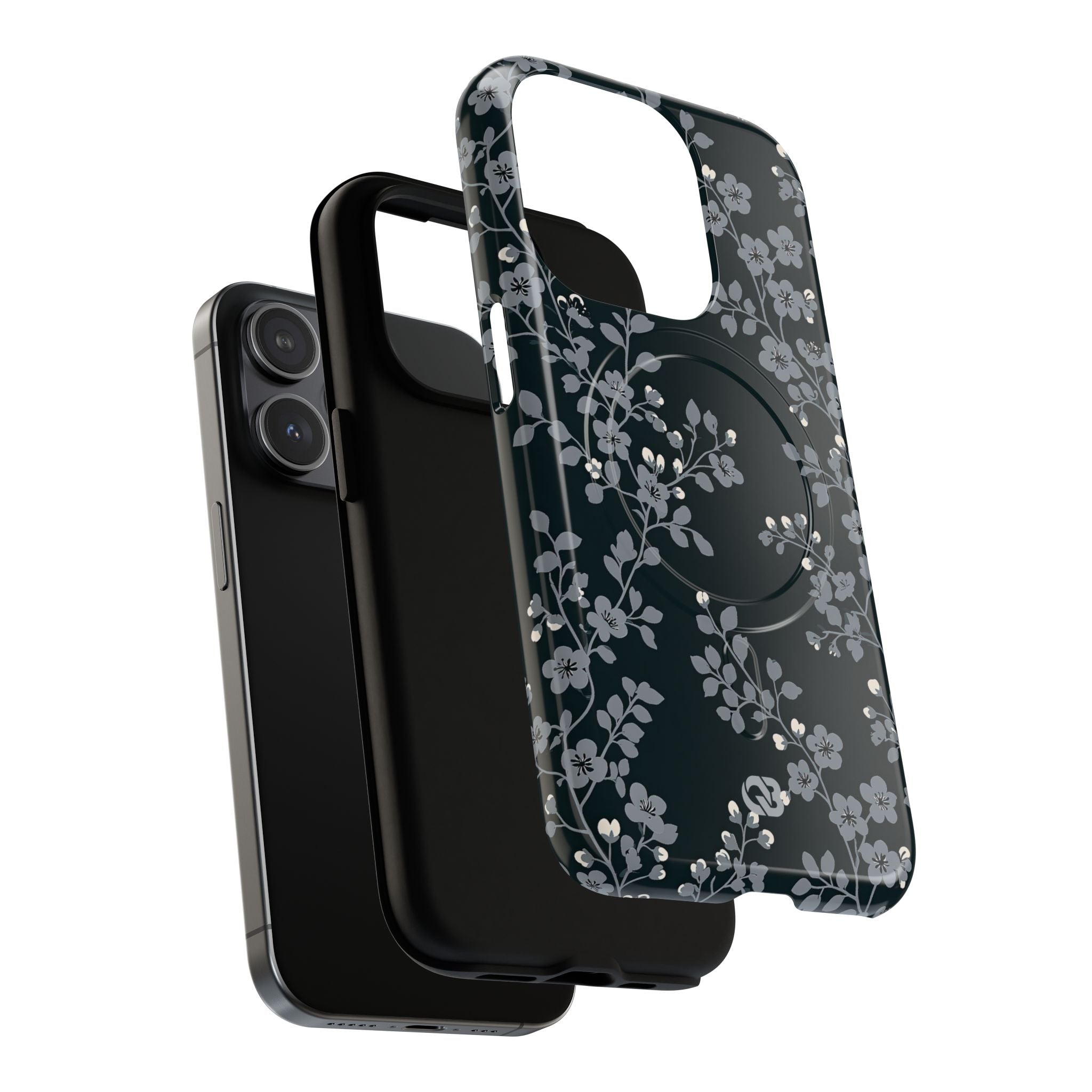 Black Tough 2.0 Magsafe Phone Case for iPhone - Midnight Slate Blossom