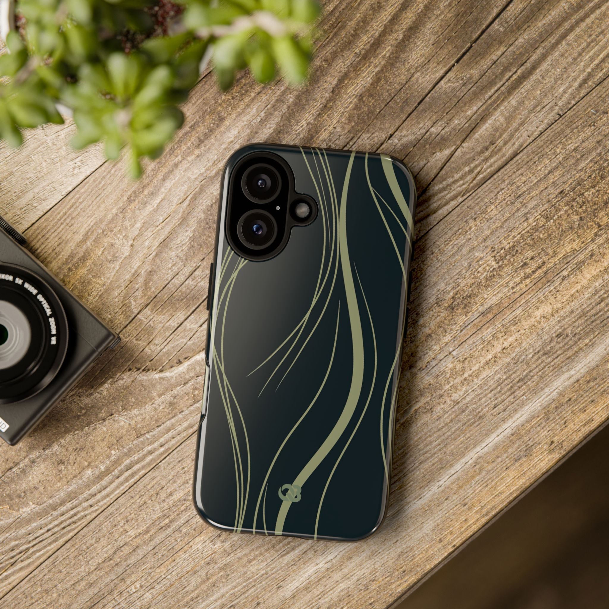 Green Tough Phone Case for iPhone - Obsidian Sage Flow