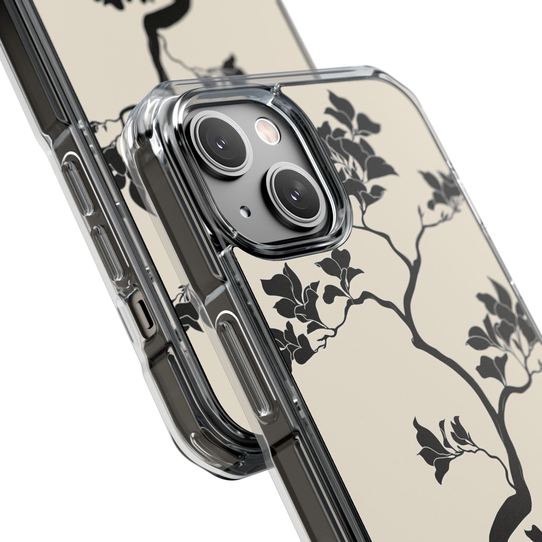Beige Impact MagSafe Phone Case for iPhone - Obsidian Bonsai Silhouette