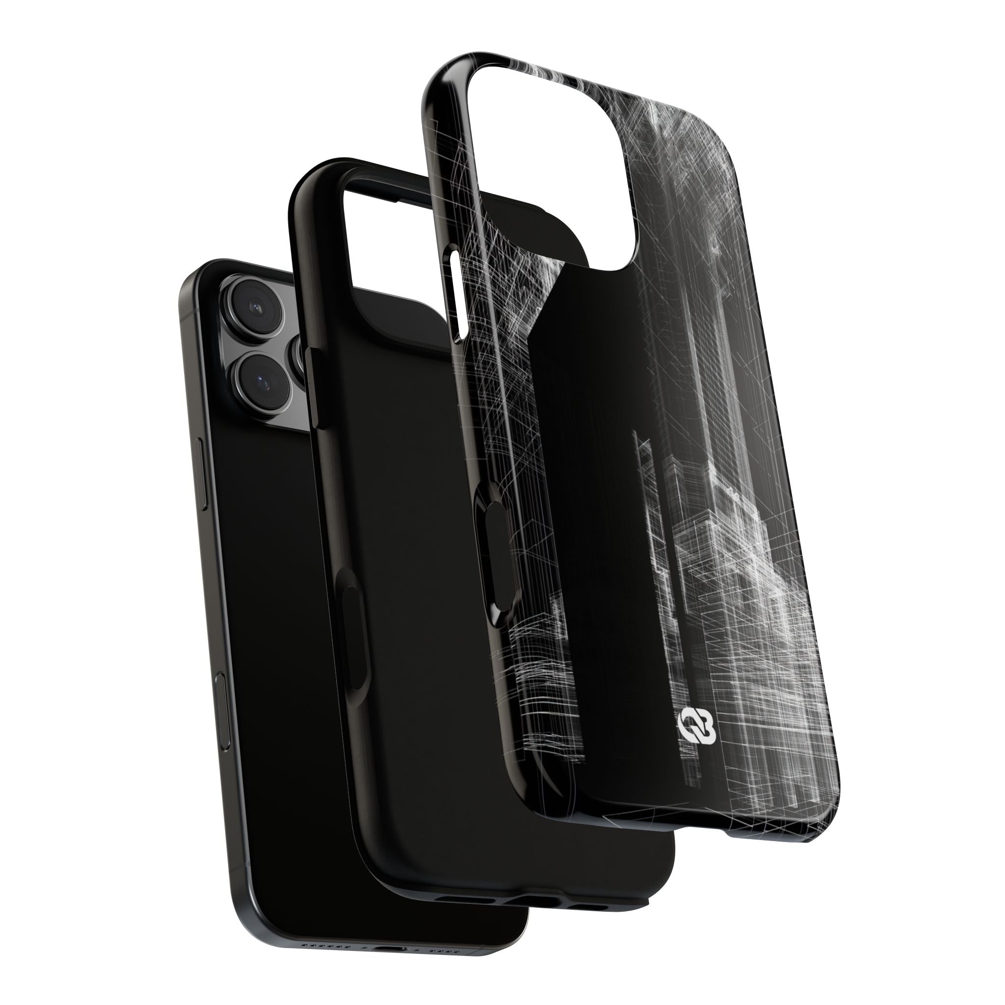 Black Tough Phone Case for iPhone - Ghost Urban Wireframe