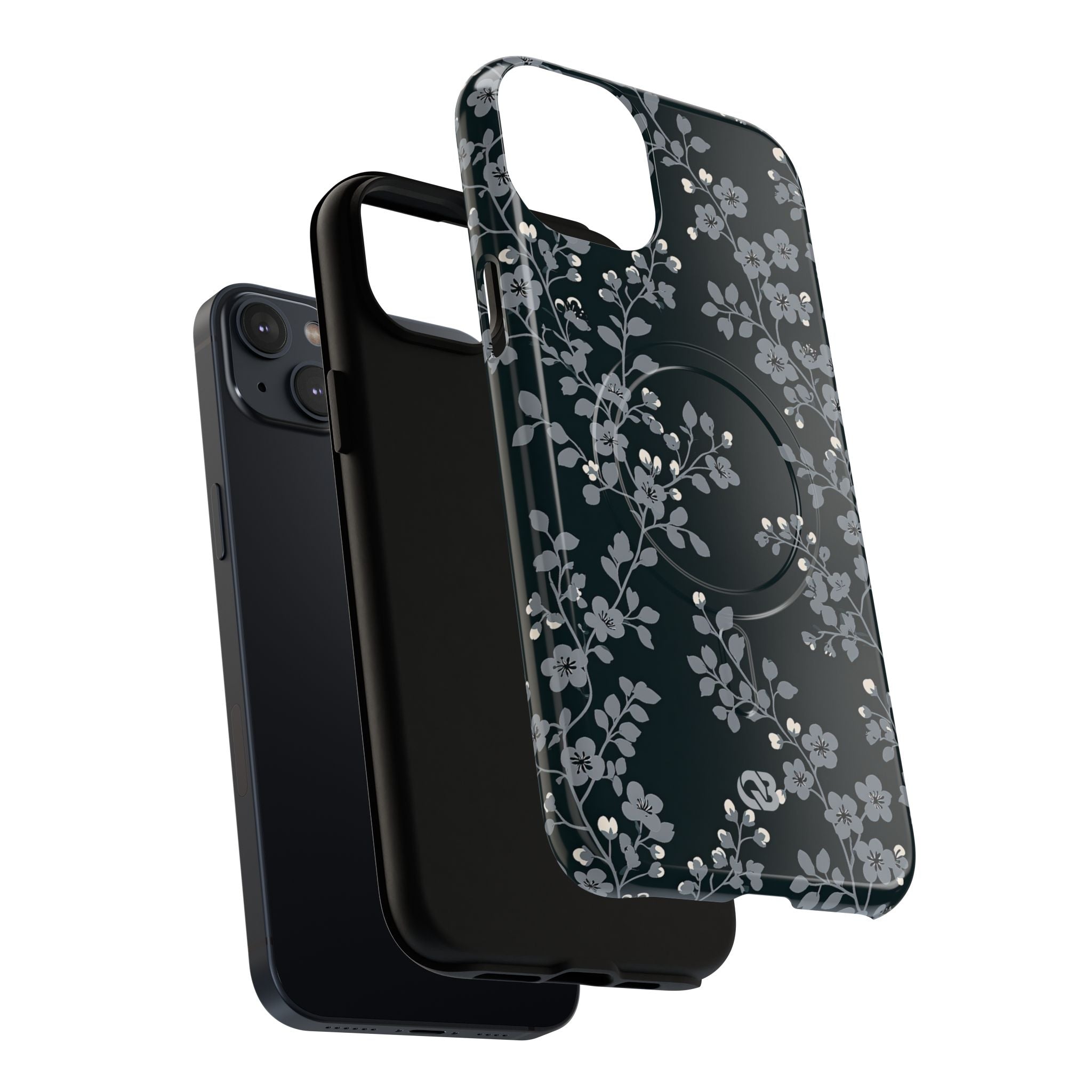 Black Tough 2.0 Magsafe Phone Case for iPhone - Midnight Slate Blossom