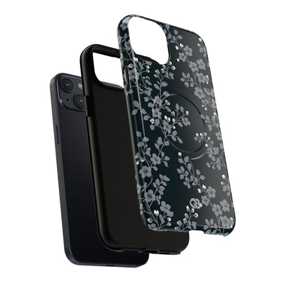 Black Tough 2.0 Magsafe Phone Case for iPhone - Midnight Slate Blossom