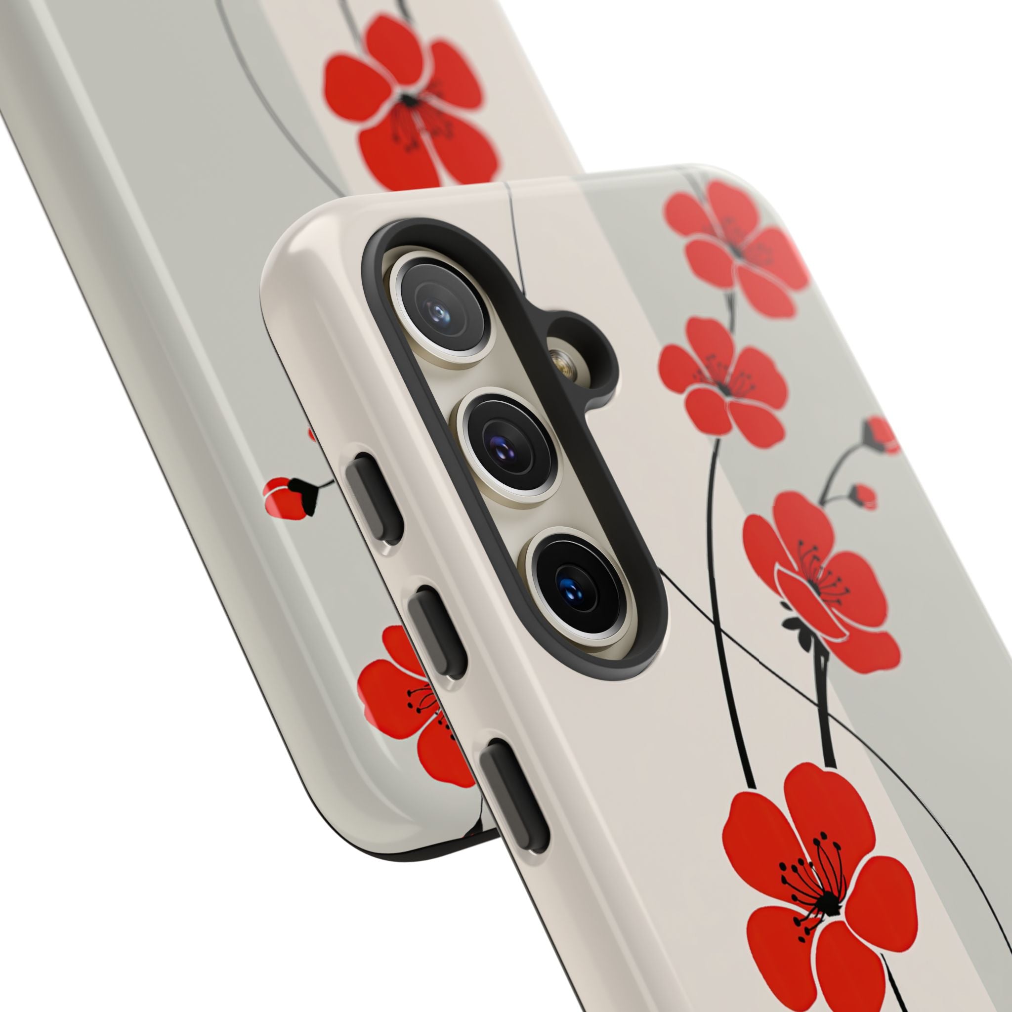 Beige Tough Phone Case for Samsung - Scarlet Ink Petals