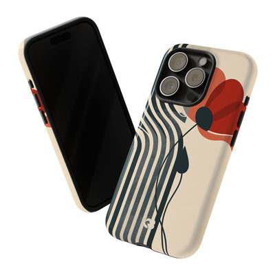 Beige Tough Phone Case for iPhone - Crimson Line Bloom