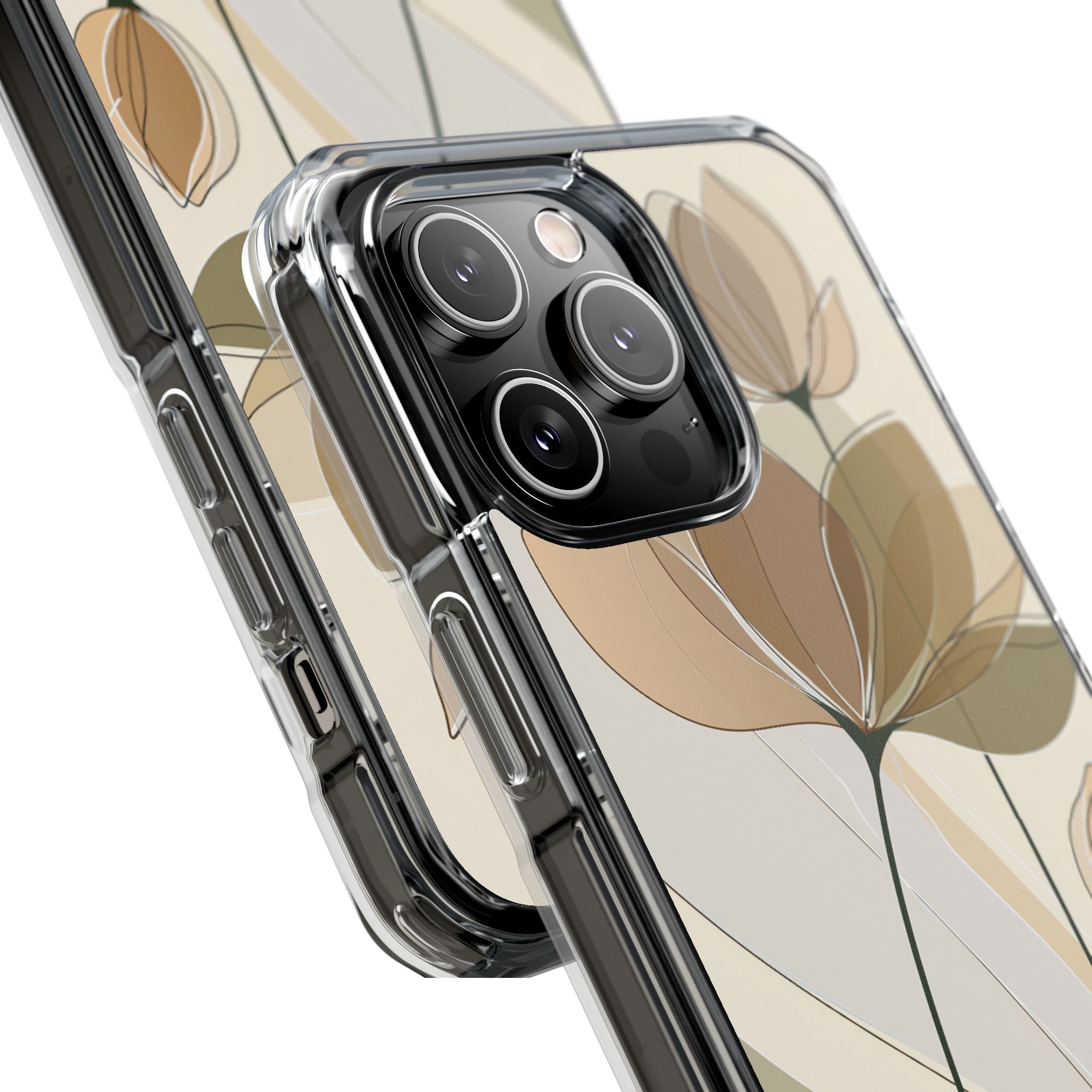 Beige Impact MagSafe Phone Case for iPhone - Muted Ochre Petals