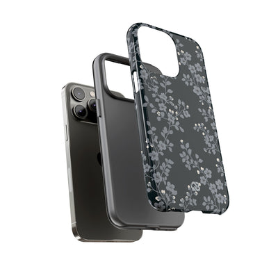 Black Tough Phone Case for iPhone - Midnight Slate Blossom