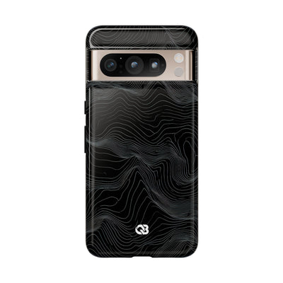 Black Tough Phone Case for Google Pixel - Obsidian Topo Wireframe