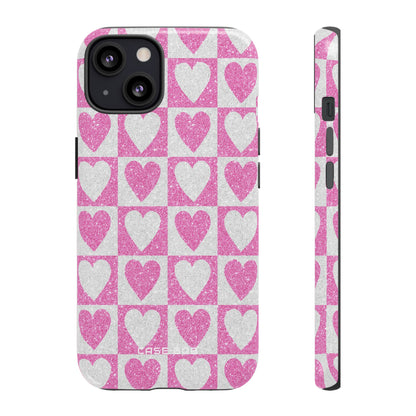 Glitter Heart Grid iPhone 13 Case - Tough
