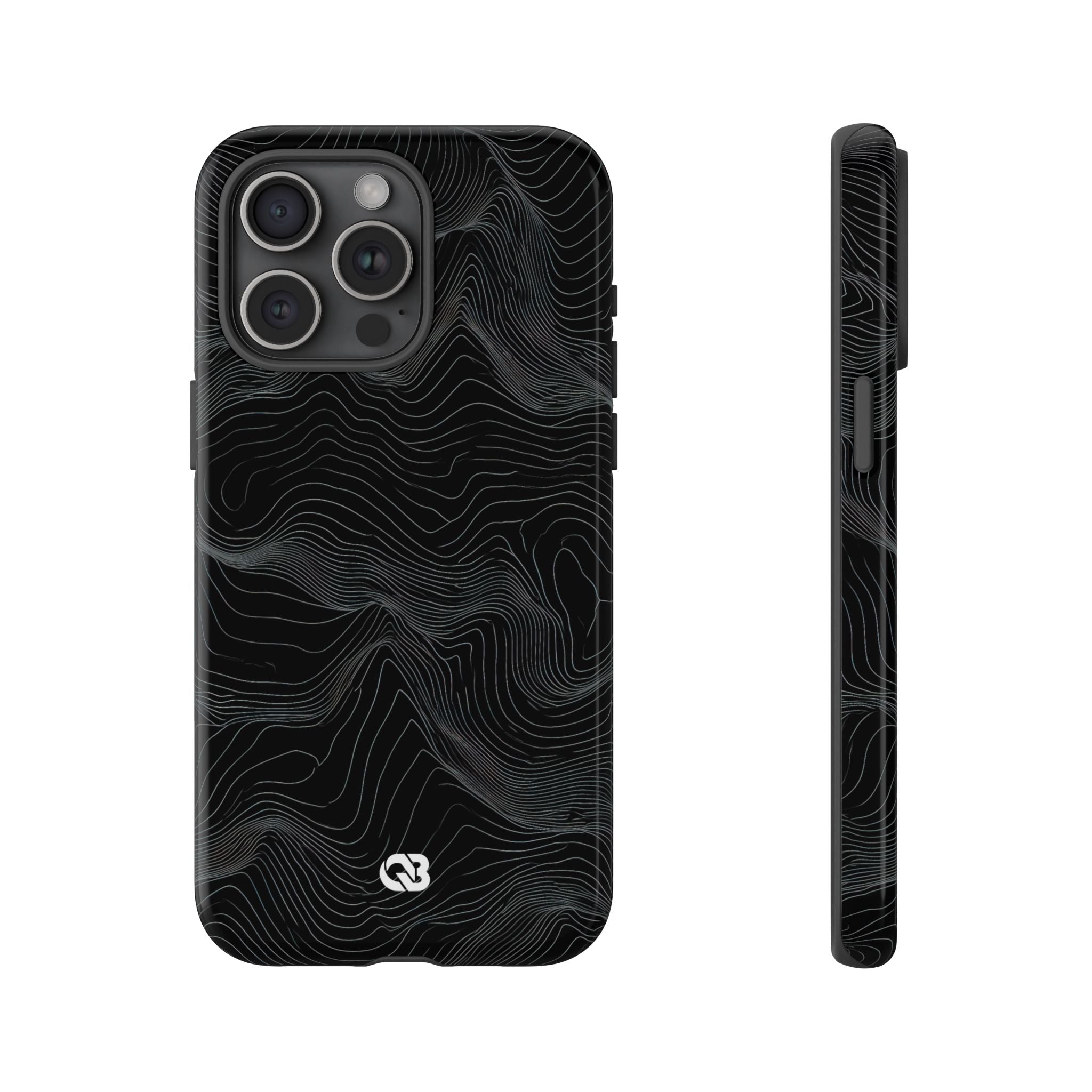 Black Tough Phone Case for iPhone - Obsidian Topo Wireframe