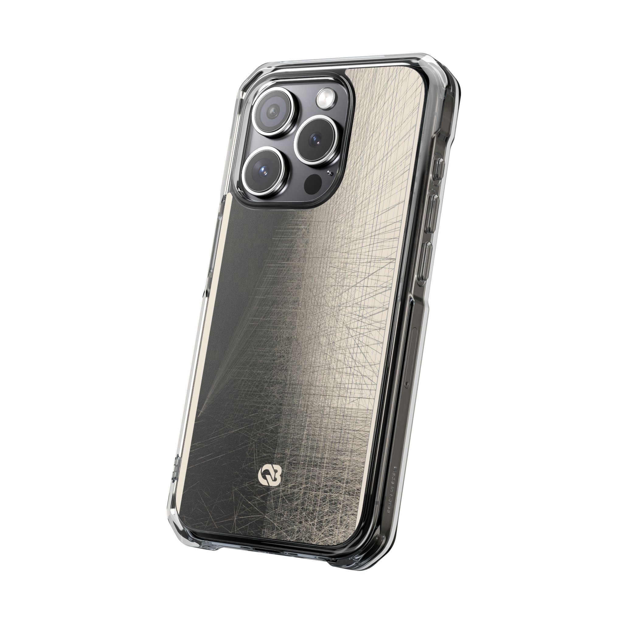 Beige Impact MagSafe Phone Case for iPhone - Brutalist Graphite Grid