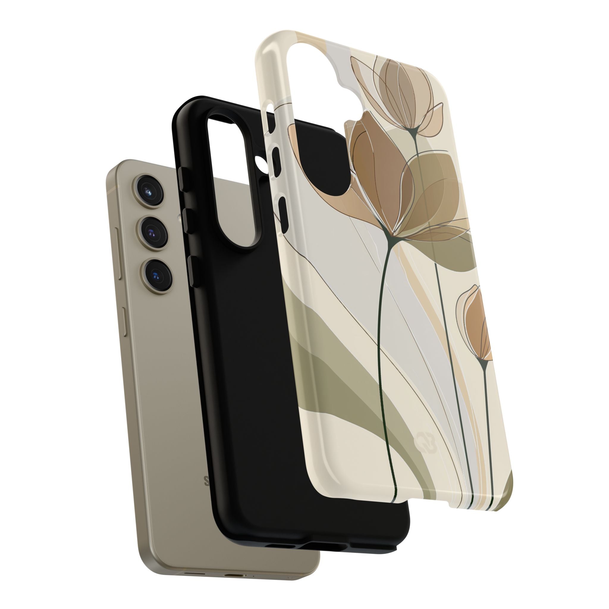 Beige Tough Phone Case for Samsung - Muted Ochre Petals