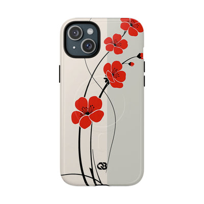 Beige Tough 2.0 Magsafe Phone Case for iPhone - Scarlet Ink Petals
