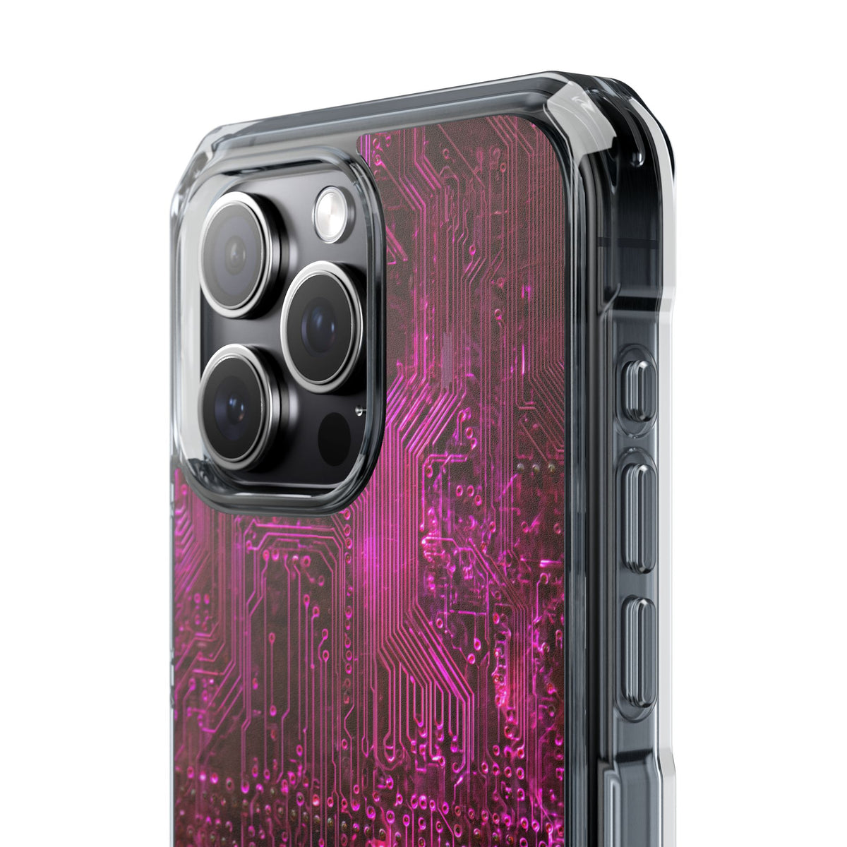 Magenta Circuit Trace · Clear Impact Magnetic Phone Case for iPhone · Pink