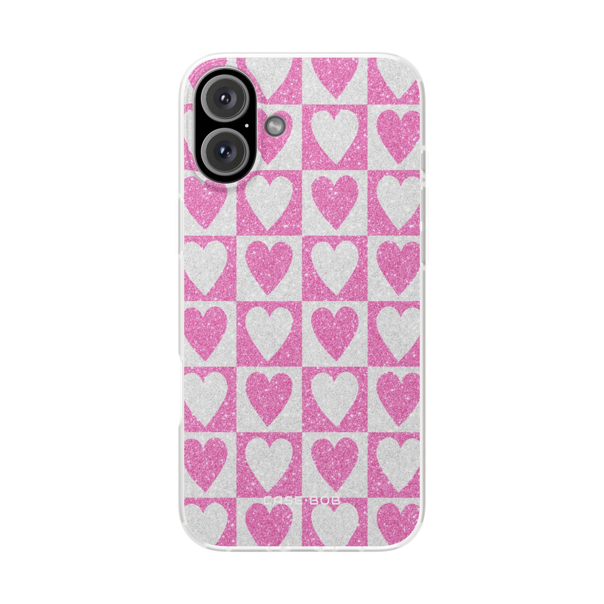 Glitter Hjerte Gitter iPhone 16 Plus Cover - Soft