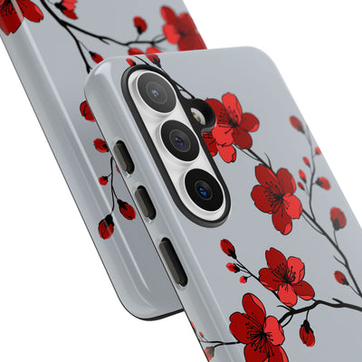Grey Tough Phone Case for Samsung - Crimson Blossom Onyx