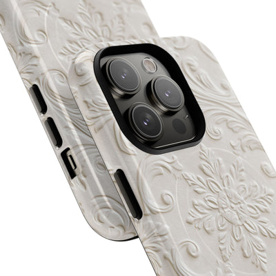 White Tough 2.0 Magsafe Phone Case for iPhone - Alabaster Floral Relief