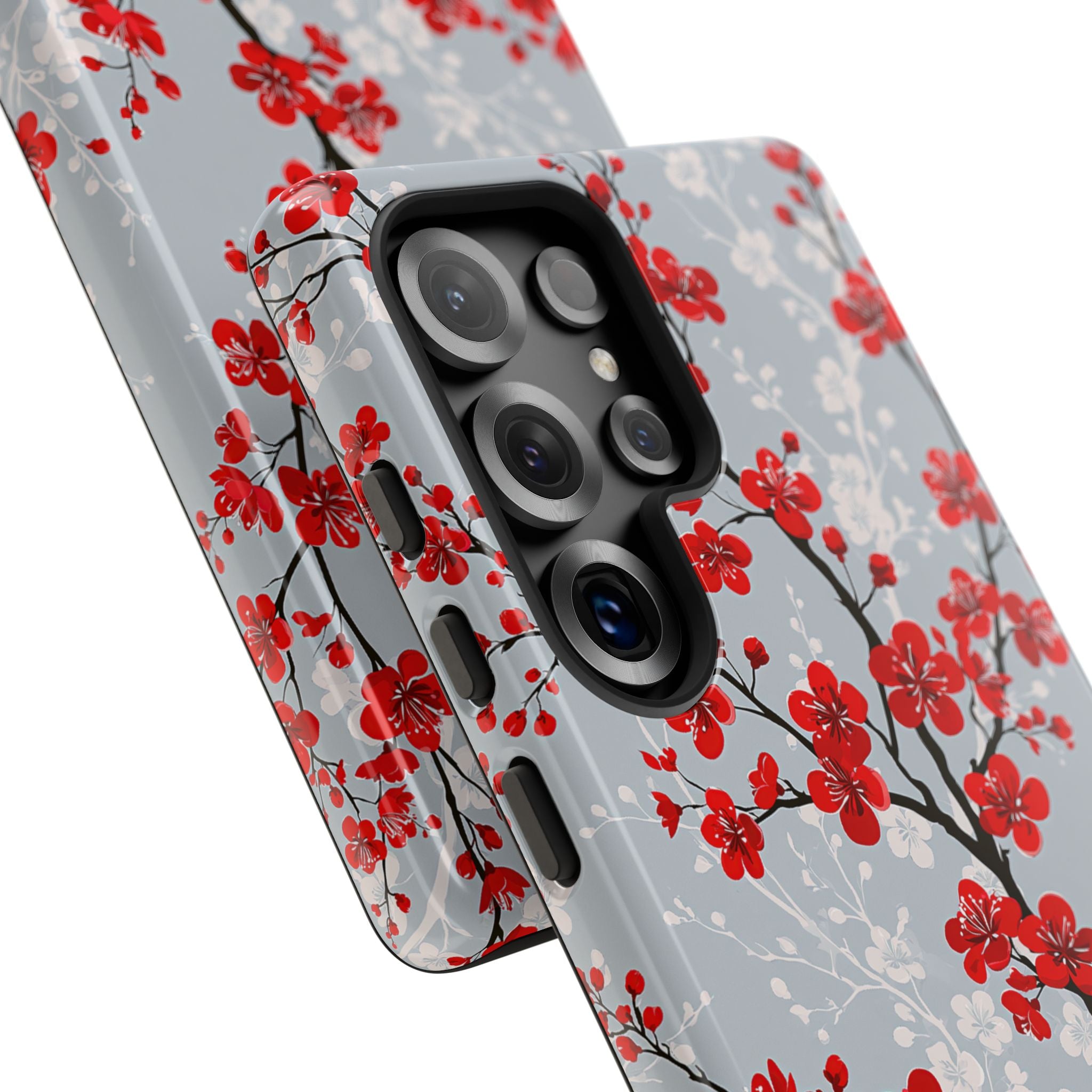 Grey Tough Phone Case for Samsung - Crimson Sakura Slate