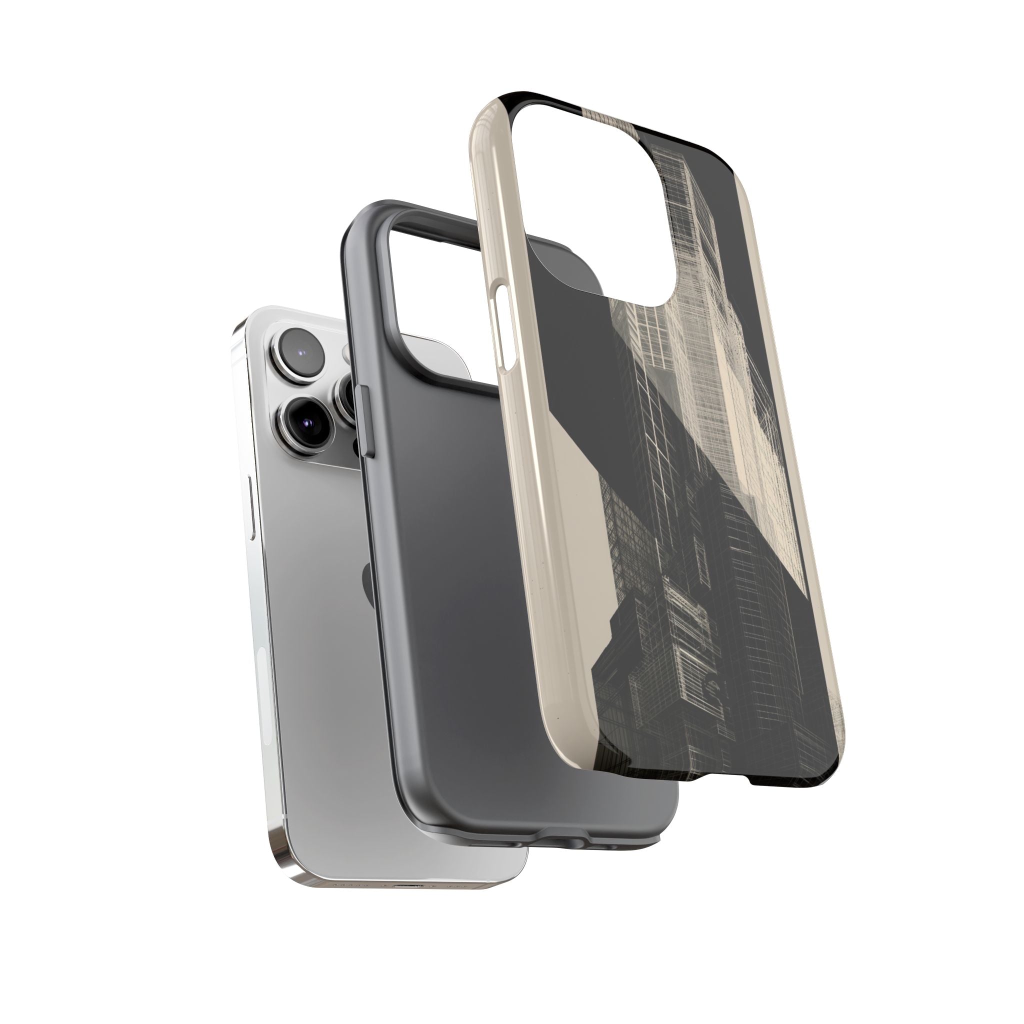 Beige Tough Phone Case for iPhone - Monolith Urban Grid