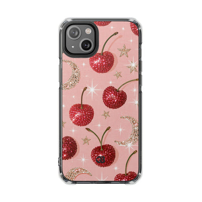 Bedazzled Ruby Cherries · Clear Impact Magnetic Phone Case for iPhone · Pink