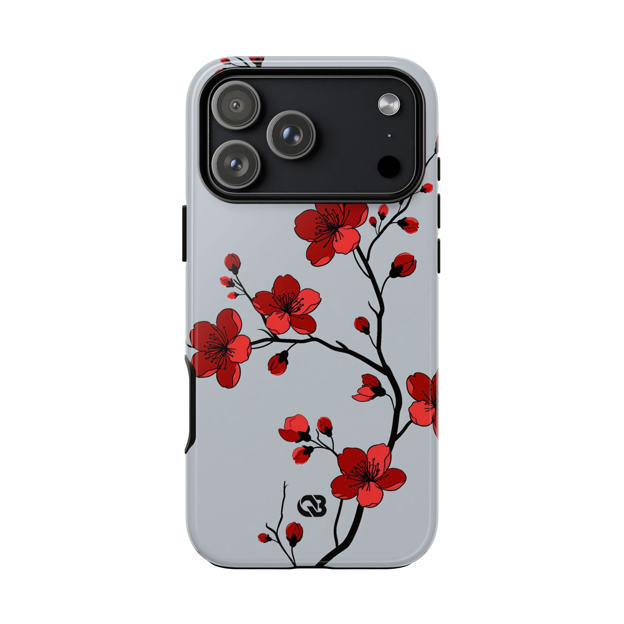 Grey Tough Phone Case for iPhone - Crimson Blossom Onyx