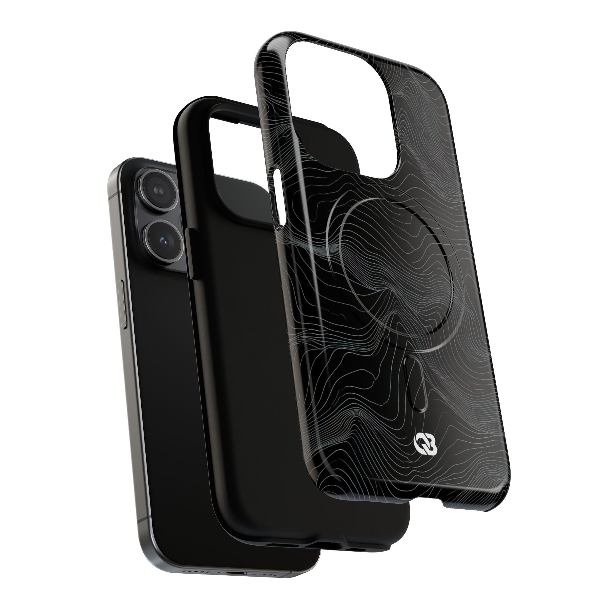 Black Tough 2.0 Magsafe Phone Case for iPhone - Obsidian Topo Wireframe