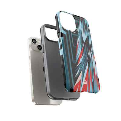 Blue Tough Phone Case for iPhone - Glitch Peak Cyan