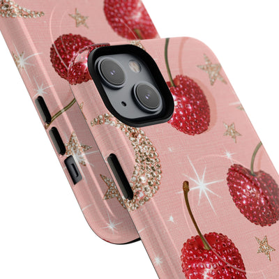 Bedazzled Ruby Cherries · Tough 2.0 Magnetic Phone Case for iPhone · Pink