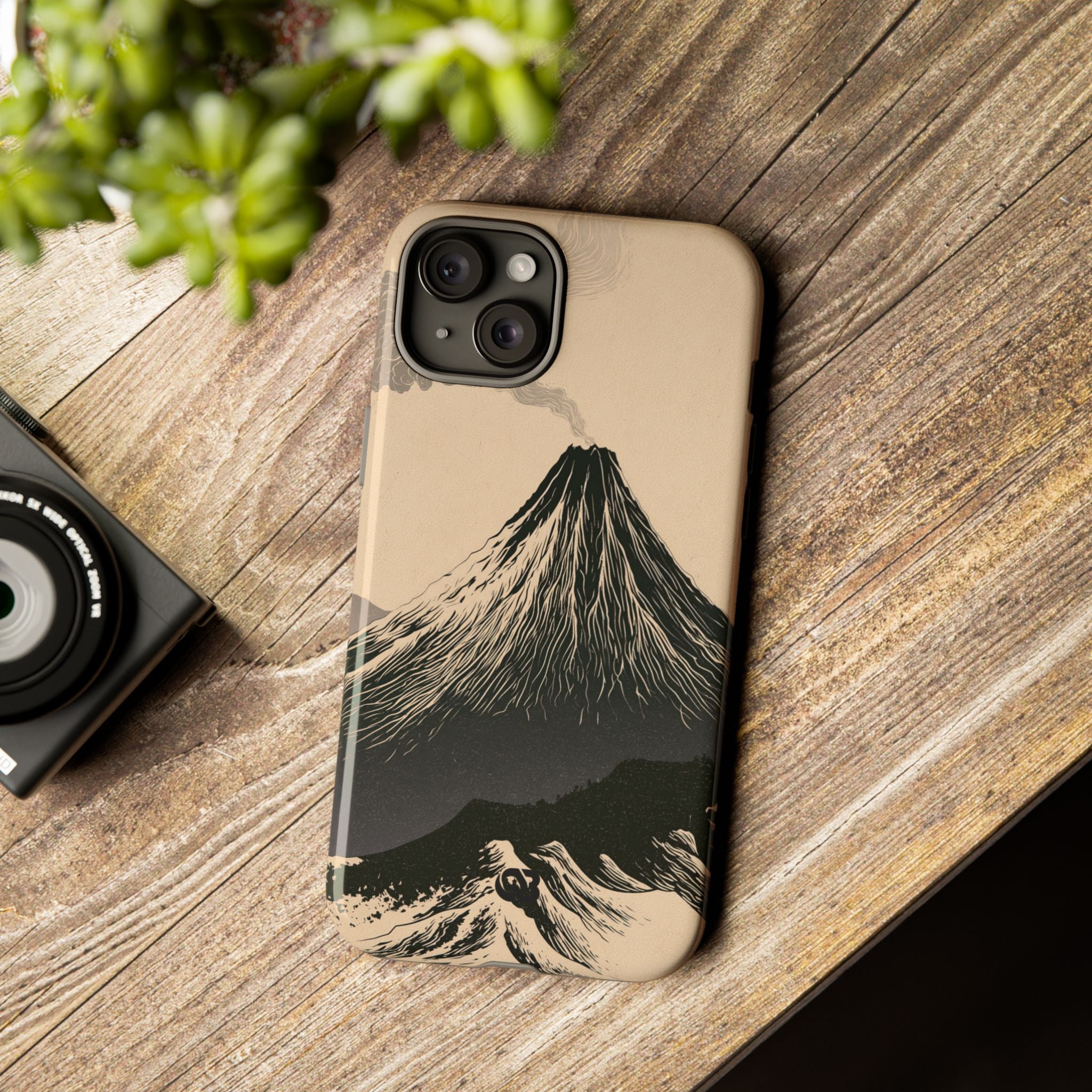 Beige Tough Phone Case for iPhone - Obsidian Ink Summit