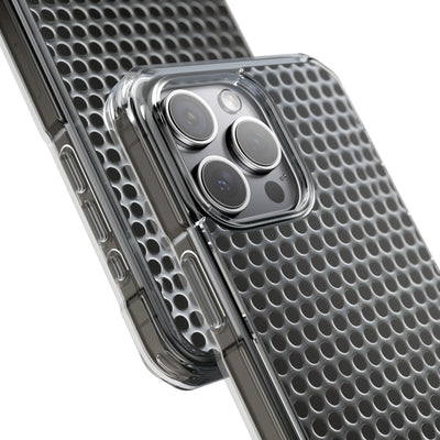 Brushed Perforated Steel · Clear Impact Magnetic Phone Case for iPhone ·  Silver