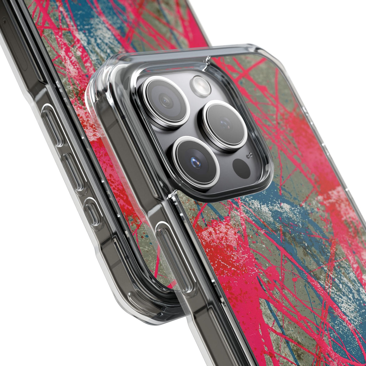 Neon Static Drip · Clear Impact Magnetic Phone Case for iPhone · Pink