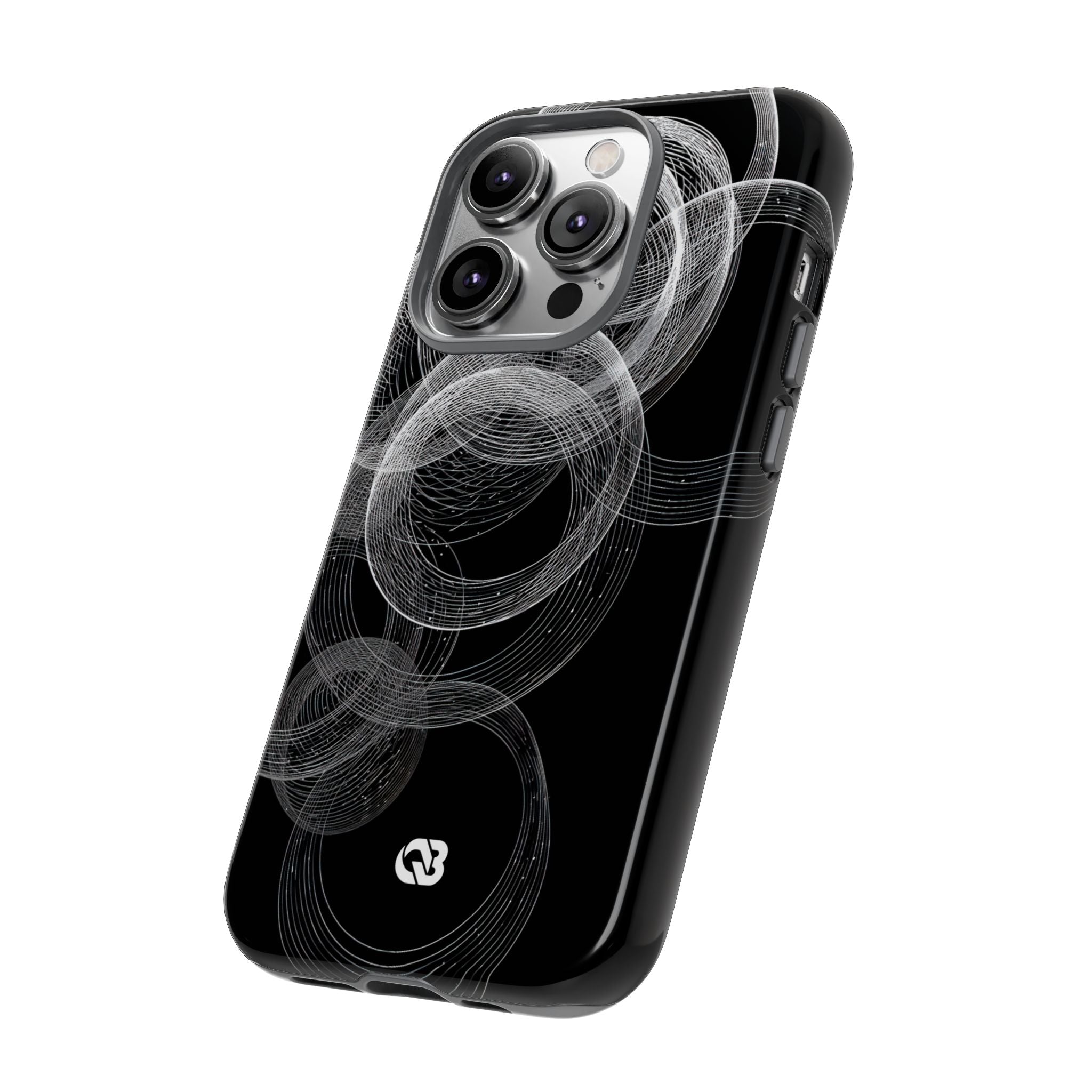 Black Tough Phone Case for iPhone - Kinetic Wireframe Orbit