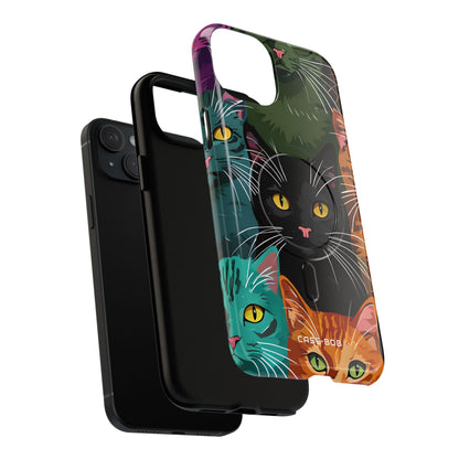 Teal Cat Grid iPhone 15 Plus Case - Tough+