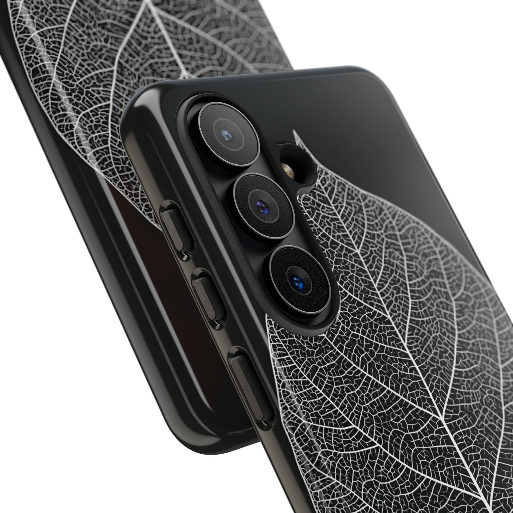 Black Tough Phone Case for Samsung - Bleached Leaf Lattice