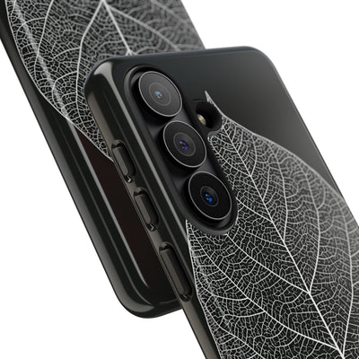 Black Tough Phone Case for Samsung - Bleached Leaf Lattice
