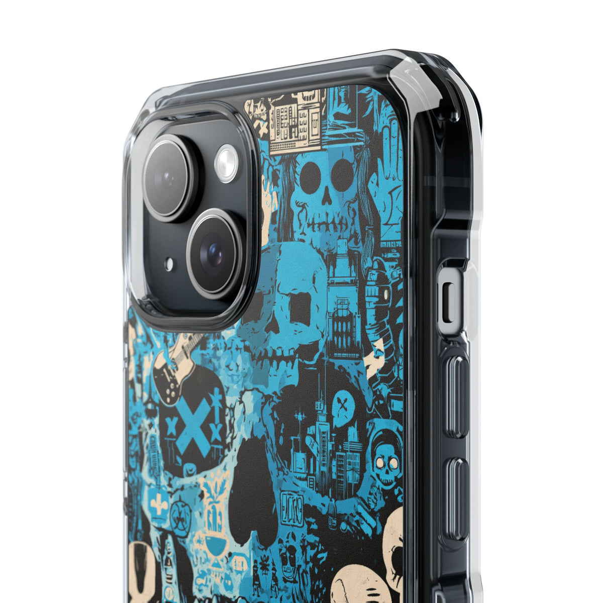 Electric Skull Graffiti · Clear Impact Magnetic Phone Case for iPhone · Blue