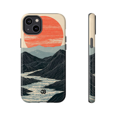 Beige Tough Phone Case for iPhone - Crimson Ridge Flow