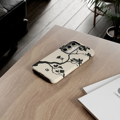 Beige Tough Phone Case for Samsung - Obsidian Bonsai Silhouette