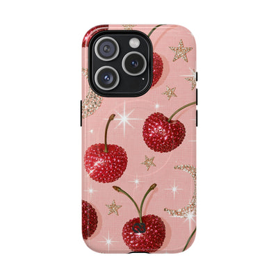 Bedazzled Ruby Cherries · Tough 2.0 Magnetic Phone Case for iPhone · Pink