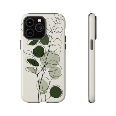 Green Tough Phone Case for iPhone - Muted Eucalyptus Sketch