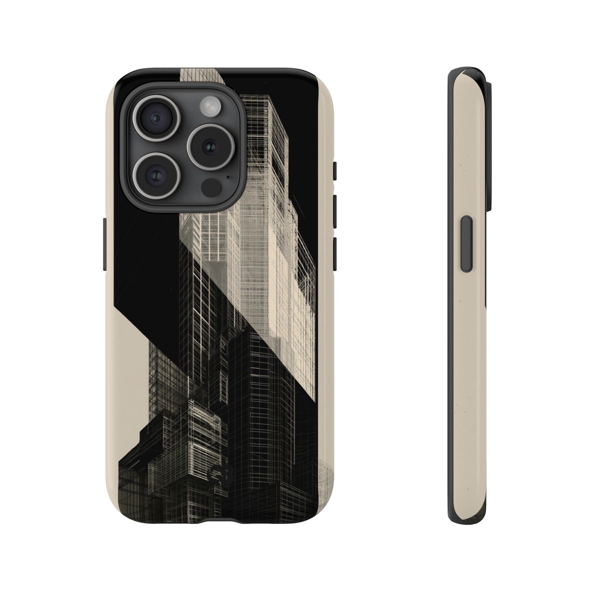 Beige Tough Phone Case for iPhone - Monolith Urban Grid