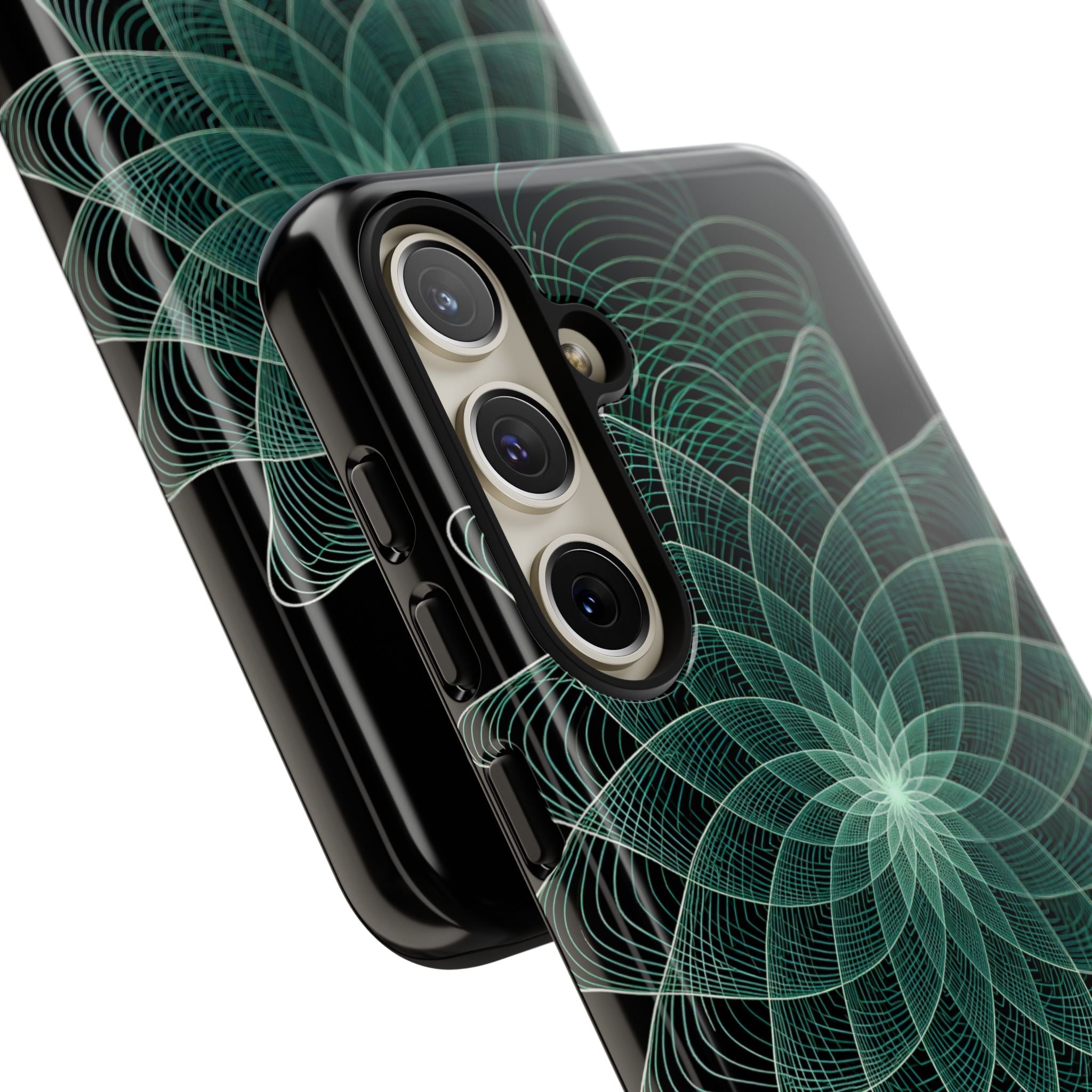 Green Tough Phone Case for Samsung - Cyan Signal Bloom