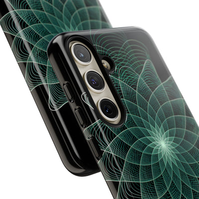 Green Tough Phone Case for Samsung - Cyan Signal Bloom