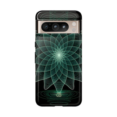 Green Tough Phone Case for Google Pixel - Cyan Signal Bloom