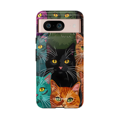 Teal Cat Grid Google Pixel 8 Case - Tough