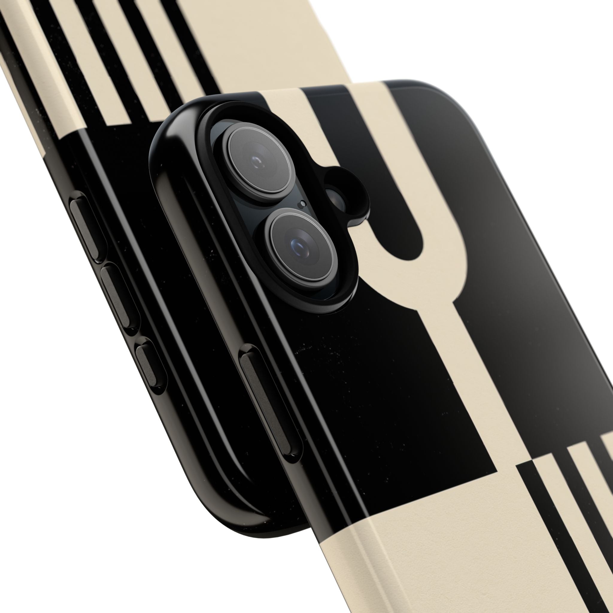 Black Tough Phone Case for iPhone - Ivory Signal Grid