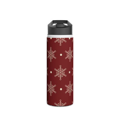 Cream Snowflakes Crimson - Stainless Steel Water Bottle