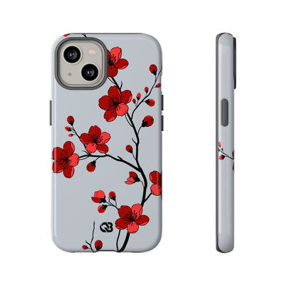 Grey Tough Phone Case for iPhone - Crimson Blossom Onyx